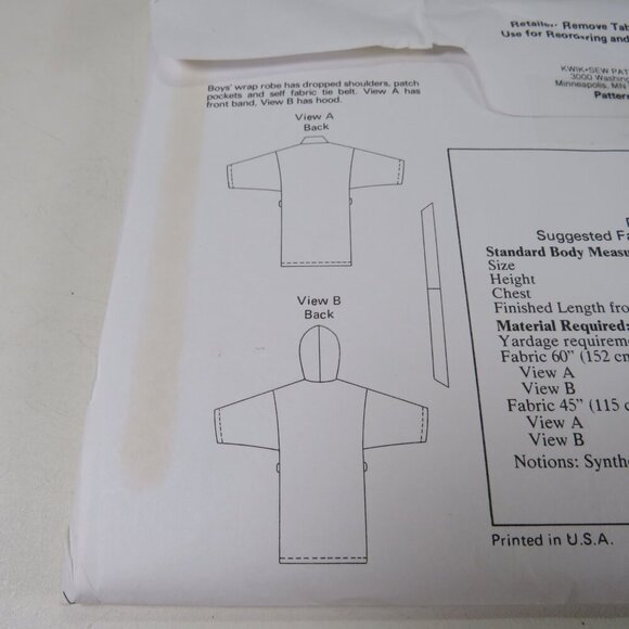 Kwik Sew 1441 sewing pattern Kids Robe, Hooded Robe UNCUT - Picture 3 of 4